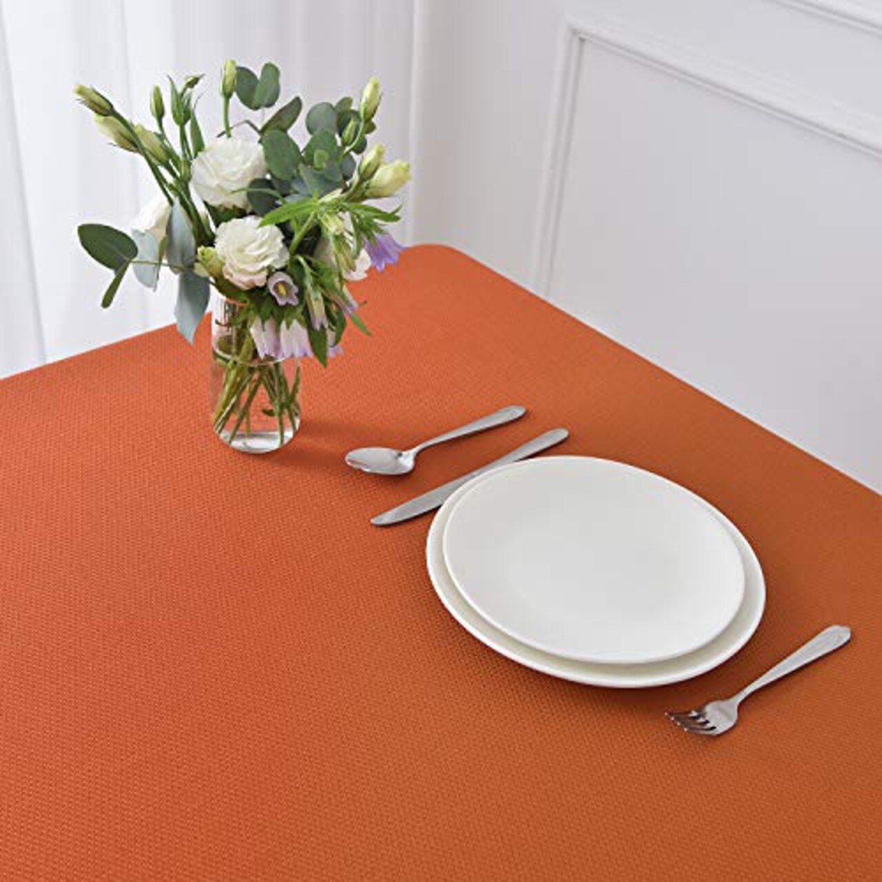 Rectangle Textured Tablecloth Waterproof Spillproof Wrinkle Free Table Cloth, Kitchen Dinning Tabletop Thanksgiving Decoration, Table Cover for Outdoor and Indoor, 52 x 70 Inch, Rust